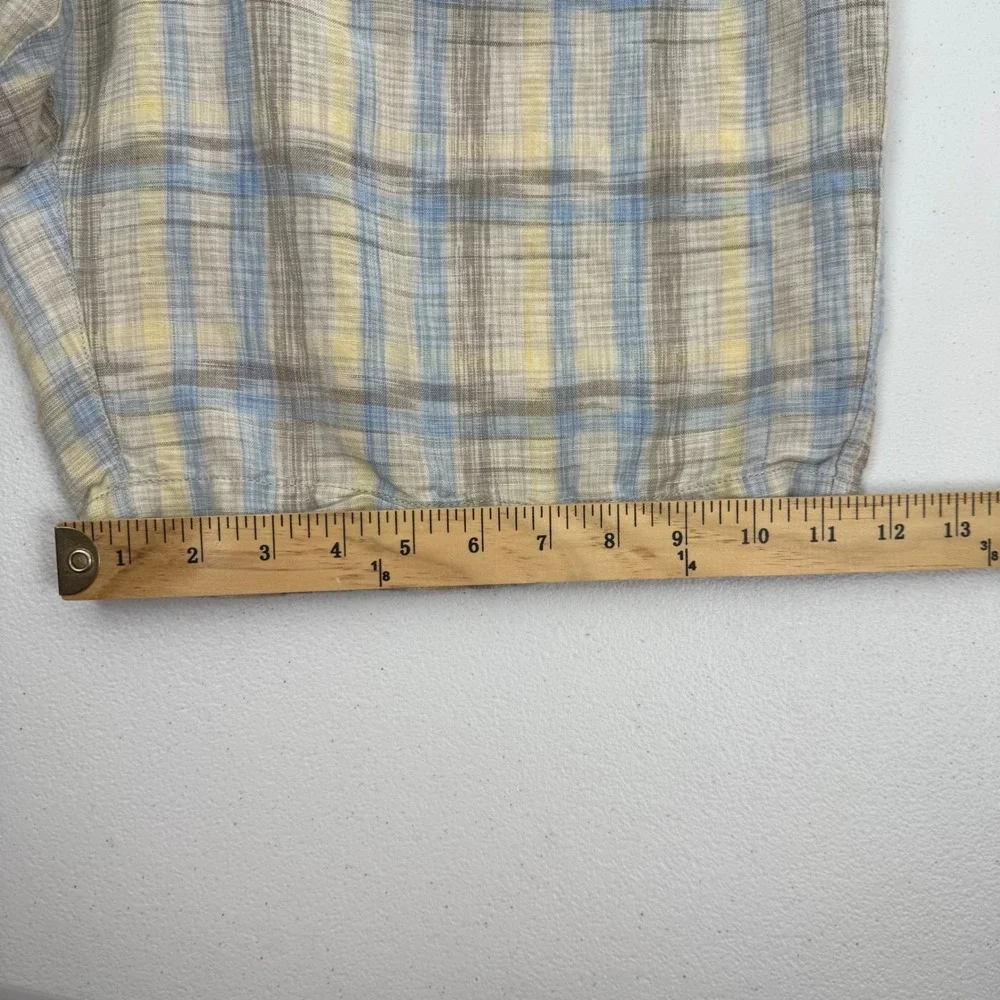 Tommy Bahama Mens Plaid Linen Blend Shorts Blue Yellow Tan Size‎ 40 Flat Front